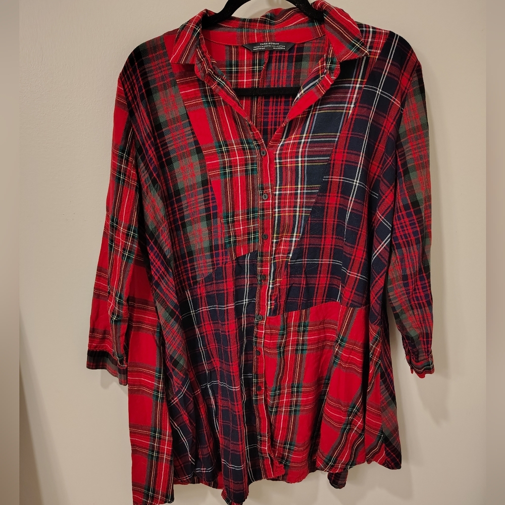 Zara Patchwork Plaid Oversized Top